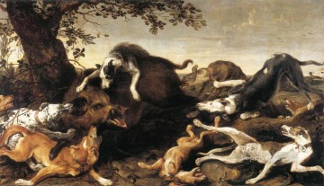 イノシシ狩りのフランス・スナイダー犬 Oil Paintings
